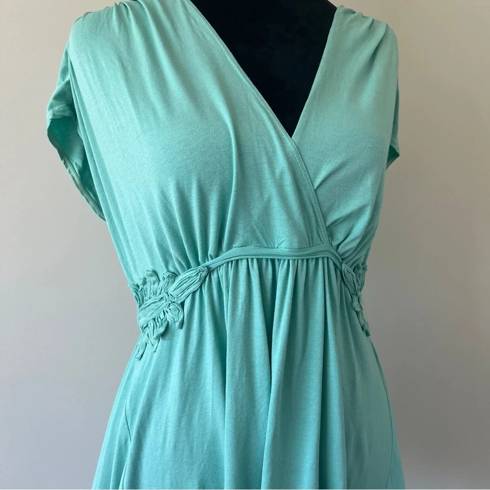Max Studio Mint Green V-Neck Asymmetrical Cinched Waist Top Women’s Size M NWT - Picture 2 of 5